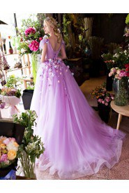 Ball Gown Scoop Prom / Formal Evening Dress with Flower(s)