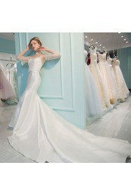 Trumpet / Mermaid Sweetheart Satin Wedding Dress with Flower(s)