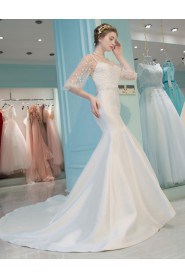 Trumpet / Mermaid Sweetheart Satin Wedding Dress with Flower(s)