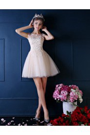 A-line Scoop Cocktail Party Dress with Flower(s)