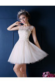 A-line Scoop Cocktail Party Dress with Flower(s)