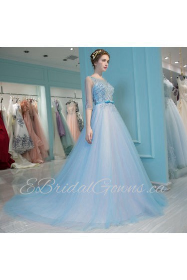 A-line Scoop Tulle:Tulle Prom / Formal Evening Dress with Pearl