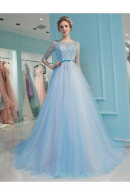 A-line Scoop Tulle:Tulle Prom / Formal Evening Dress with Pearl