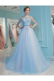 A-line Scoop Tulle:Tulle Prom / Formal Evening Dress with Pearl