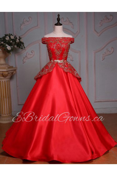 Ball Gown Off-the-shoulder Satin Prom / Formal Evening Dress with Beading