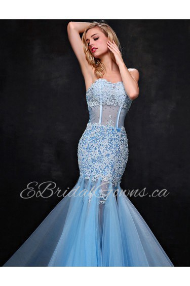 Trumpet / Mermaid Strapless Prom / Formal Evening Dress with Flower(s)