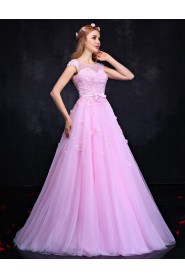 A-line Scoop Prom / Formal Evening Dress with Flower(s)