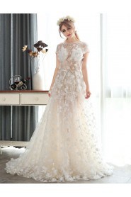 A-line Bateau Lace Wedding Dress with Pearl