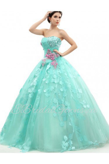 Ball Gown Strapless Tulle Prom / Formal Evening / Quinceanera / Sweet 18 Dress with Flower(s)