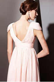 Scoop Floor-length Cap Sleeve Chiffon Formal Prom / Evening Dress