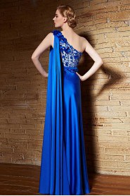 One Shoulder Floor-length Sleeveless Satin Formal Prom / Evening Dress