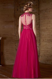 V-neck Floor-length Sleeveless Tulle Formal Prom / Evening Dress