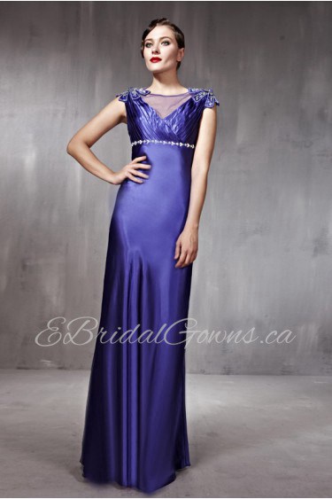 V-neck Floor-length Sleeveless Tulle,Satin Formal Prom / Evening Dress