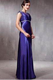 V-neck Floor-length Sleeveless Tulle,Satin Formal Prom / Evening Dress