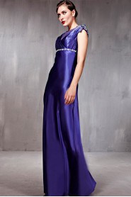 V-neck Floor-length Sleeveless Tulle,Satin Formal Prom / Evening Dress