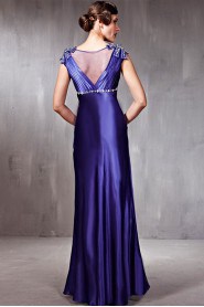 V-neck Floor-length Sleeveless Tulle,Satin Formal Prom / Evening Dress