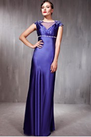 V-neck Floor-length Sleeveless Tulle,Satin Formal Prom / Evening Dress