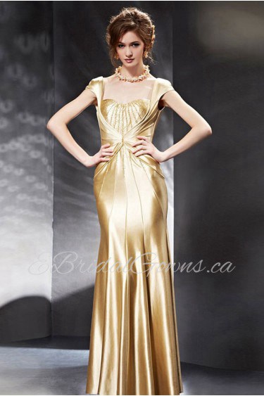 Square Floor-length Short Sleeve Satin Formal Prom / Evening Dress