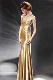 Square Floor-length Short Sleeve Satin Formal Prom / Evening Dress