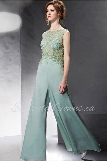 Bateau Floor-length Sleeveless Chiffon Formal Prom / Evening Dress