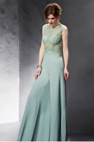 Bateau Floor-length Sleeveless Chiffon Formal Prom / Evening Dress