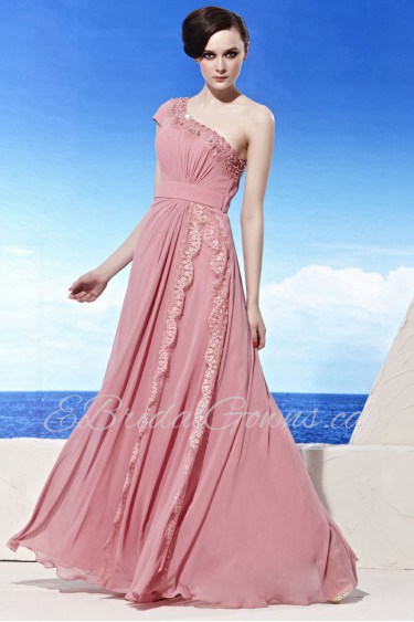 One Shoulder Floor-length Sleeveless Chiffon Formal Prom / Evening Dress