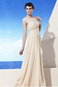 Scoop Floor-length Short Sleeve Chiffon,Satin Formal Prom / Evening Dress