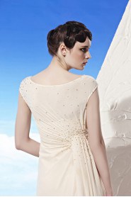 Scoop Floor-length Short Sleeve Chiffon,Satin Formal Prom / Evening Dress