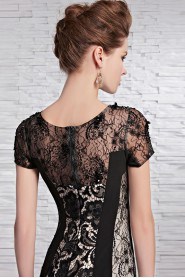 Scoop Sweep / Brush Train Short Sleeve Lace,Chiffon Prom / Evening Dress