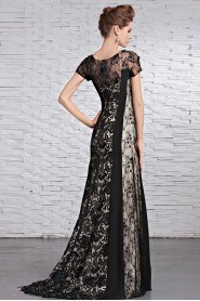 Scoop Sweep / Brush Train Short Sleeve Lace,Chiffon Prom / Evening Dress