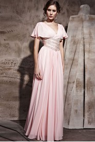 V-neck Floor-length Short Sleeve Chiffon Formal Prom / Evening Dress