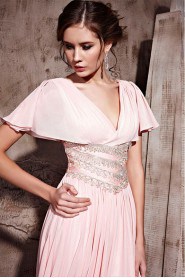 V-neck Floor-length Short Sleeve Chiffon Formal Prom / Evening Dress