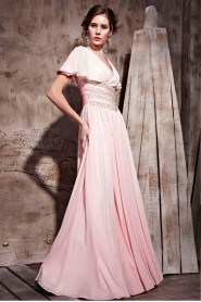 V-neck Floor-length Short Sleeve Chiffon Formal Prom / Evening Dress