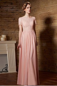 Bateau Floor-length Short Sleeve Satin Formal Prom / Evening Dress