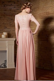 Bateau Floor-length Short Sleeve Satin Formal Prom / Evening Dress