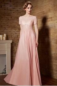 Bateau Floor-length Short Sleeve Satin Formal Prom / Evening Dress