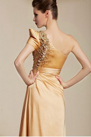 One Shoulder Floor-length Sleeveless Satin Formal Prom / Evening Dress