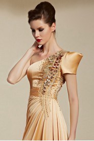 One Shoulder Floor-length Sleeveless Satin Formal Prom / Evening Dress