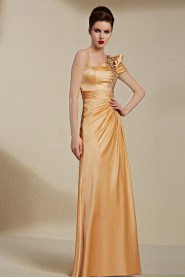 One Shoulder Floor-length Sleeveless Satin Formal Prom / Evening Dress