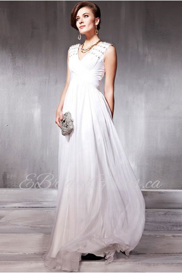 V-neck Floor-length Sleeveless Chiffon Formal Prom / Evening Dress