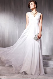 V-neck Floor-length Sleeveless Chiffon Formal Prom / Evening Dress