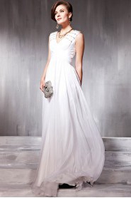 V-neck Floor-length Sleeveless Chiffon Formal Prom / Evening Dress