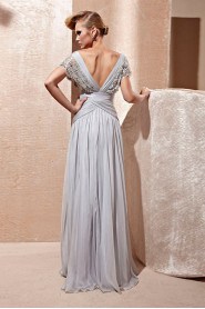 V-neck Floor-length Short Sleeve Chiffon Formal Prom / Evening Dress