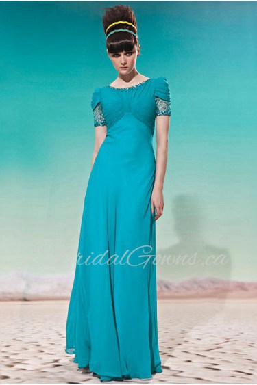 Scoop Floor-length Short Sleeve Chiffon Formal Prom / Evening Dress