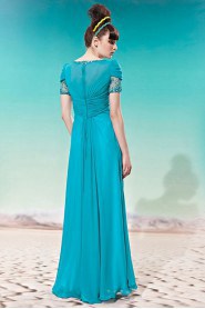 Scoop Floor-length Short Sleeve Chiffon Formal Prom / Evening Dress