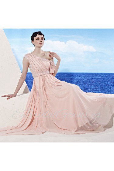 One Shoulder Floor-length Sleeveless Chiffon,Satin Formal Prom / Evening Dress