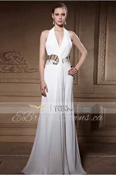 Halter Floor-length Sleeveless Chiffon Formal Prom / Evening Dress