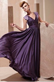 V-neck Floor-length Sleeveless Satin Formal Prom / Evening Dress