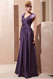 V-neck Floor-length Sleeveless Satin Formal Prom / Evening Dress