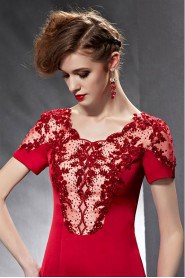 V-neck Floor-length Short Sleeve Lace Formal Prom / Evening Dress